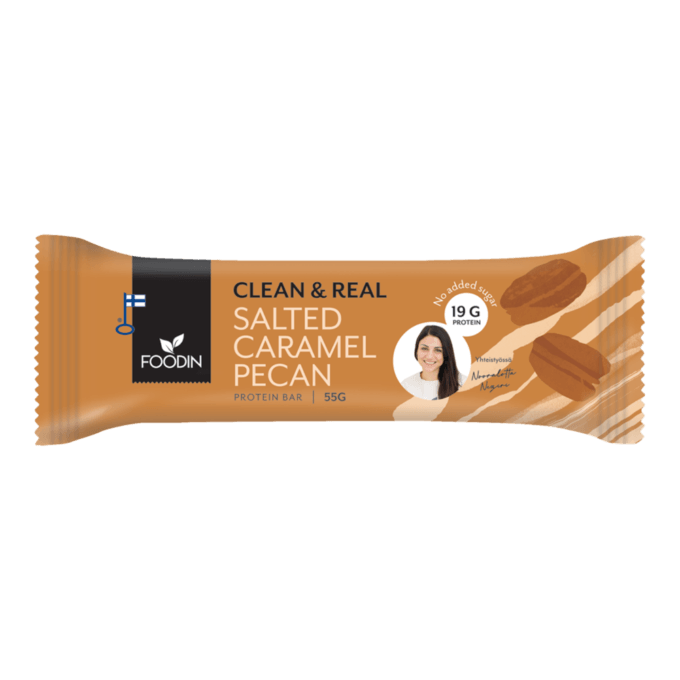 Clean & Real Protein Bar Salted Caramel Pecan 55g pakkaus