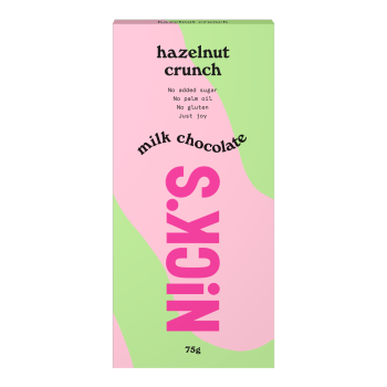Nick's Milk chocolate & hazelnut crunch 75g pakkaus