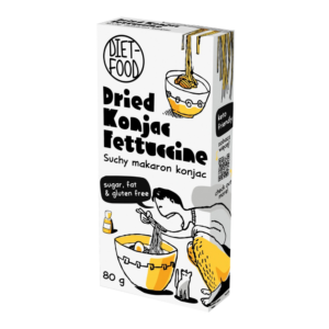 Kuiva shirataki-konjak-pasta fettucine 80g pakkaus